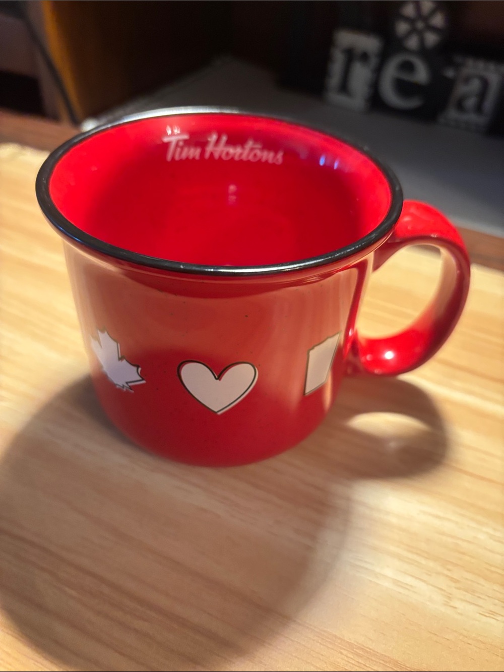 Tim Hortons Red Ceramic Mug with Maple Heart Icons - Picture 9 of 9